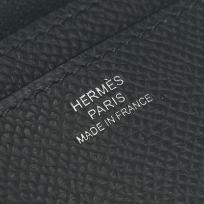 Hermes Snap Card Case Epsom Noir Black Silver Veau