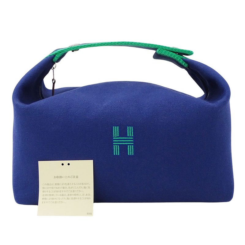 Hermes Handbag Bride-a-Brac GM Canvas Marine Blue 03 Pouch Case Makeup Simple