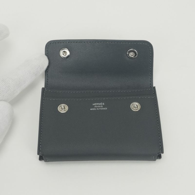 Hermes Knap Card Case Swift Graphite Gray Silver V-swift