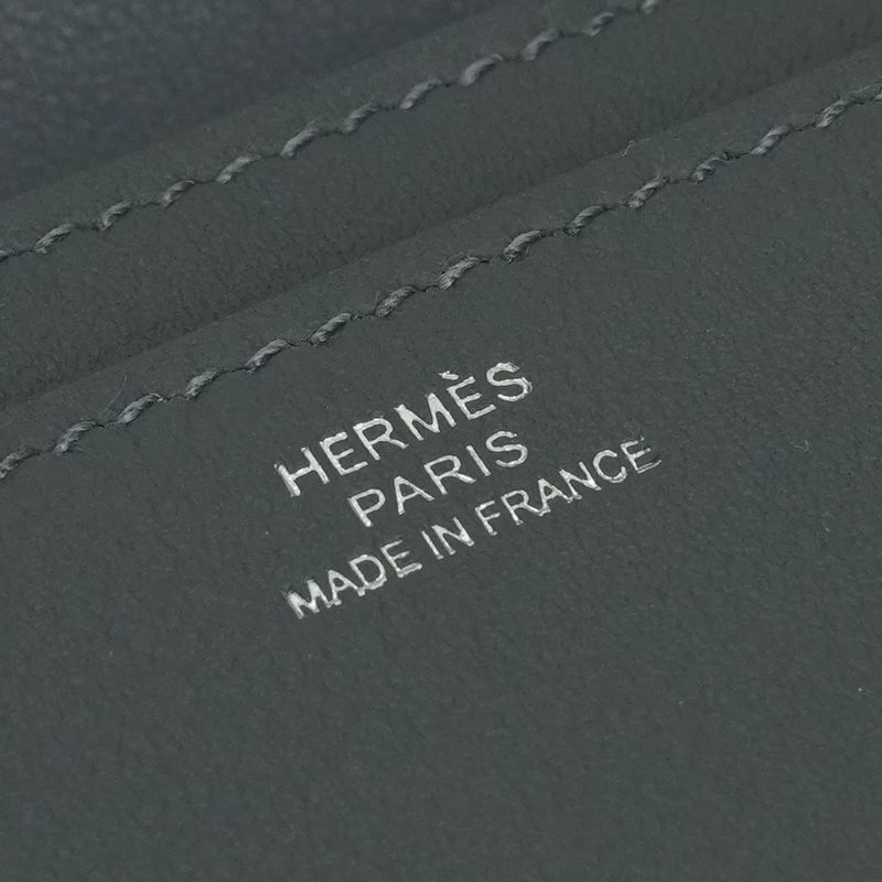 Hermes Knap Card Case Swift Graphite Gray Silver V-swift