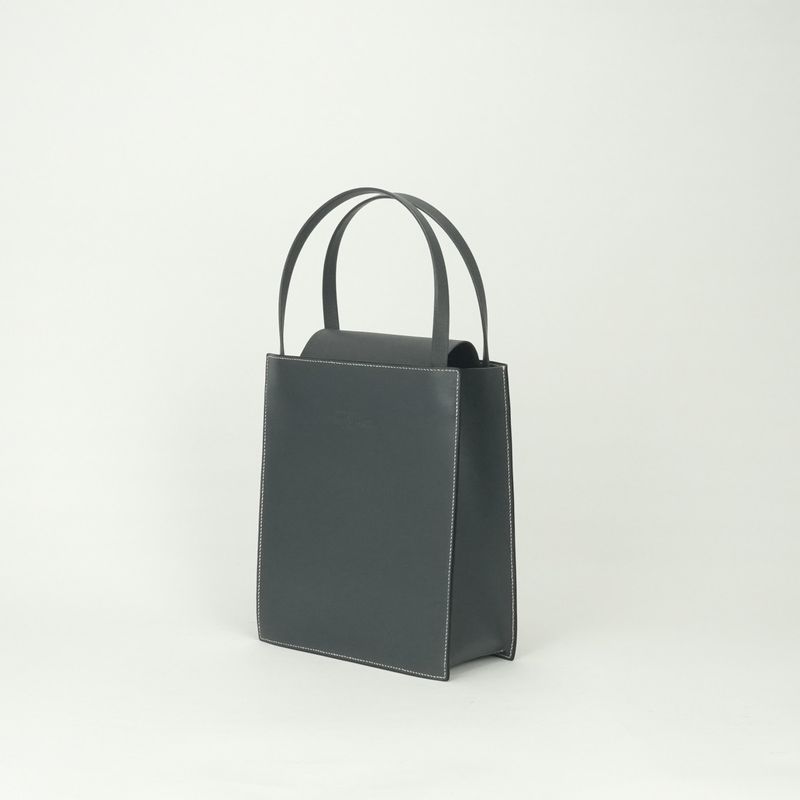 Hermes Lucie MM Tote Boxcalf Chevre Graphite Gray Gold Handbag Misor