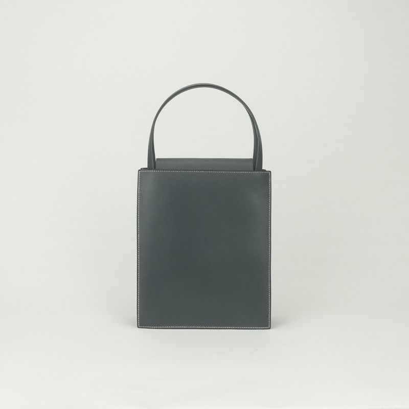 Hermes Lucie MM Tote Boxcalf Chevre Graphite Gray Gold Handbag Misor