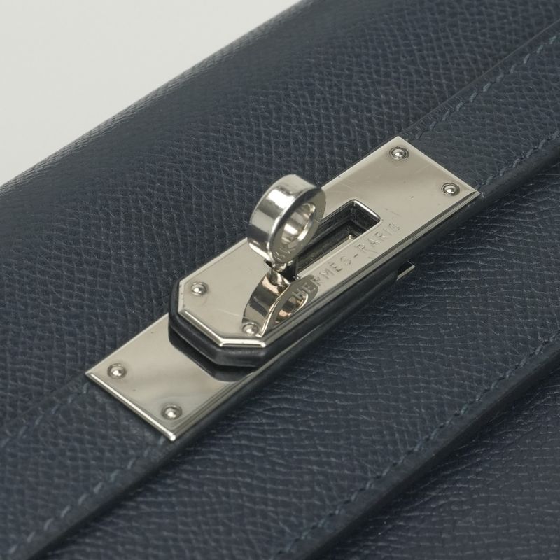 Hermes Kelly 32 Tote Shoulder Bag Blue Indigo Navy Silver Veau Epsom