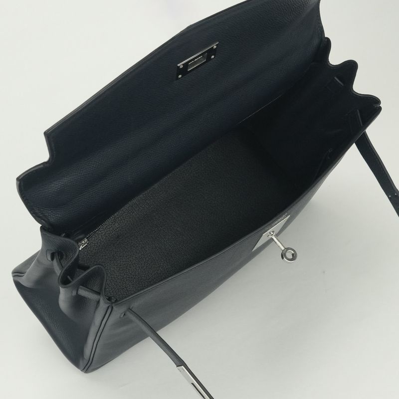 Hermes Kelly 32 Tote Shoulder Bag Blue Indigo Navy Silver Veau Epsom