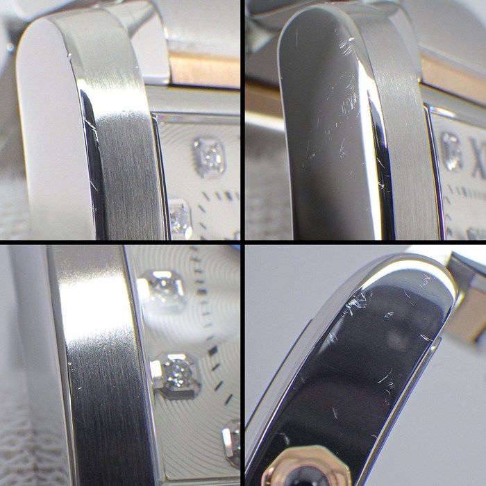 Cartier Watch Tank Francaise SM 11 Point Diamond Index Square Guilloche Silver