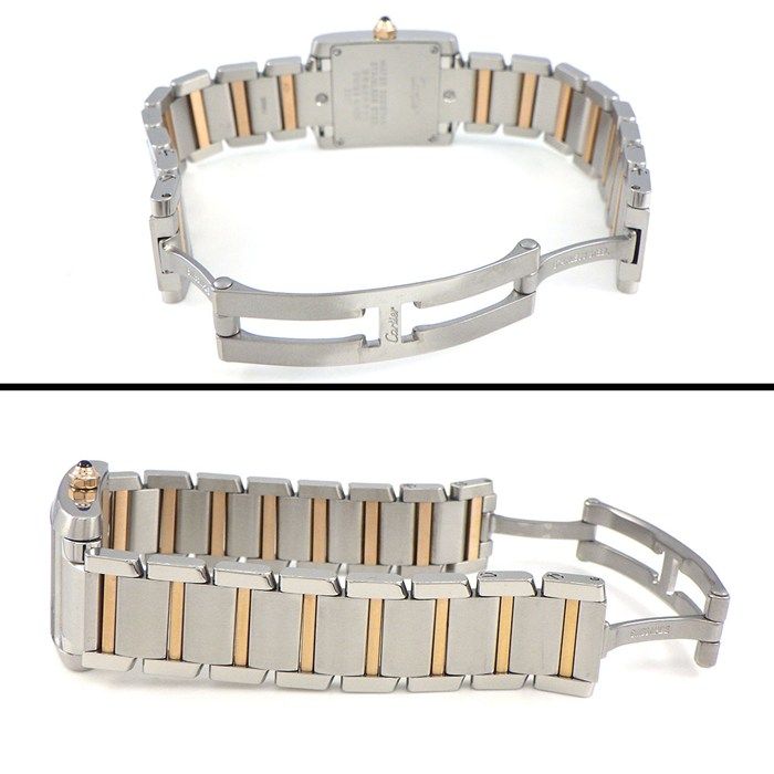 Cartier Watch Tank Francaise SM 11 Point Diamond Index Square Guilloche Silver