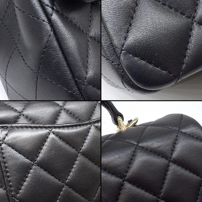 Chanel Shoulder Bag Quilted 20 Top Handle Mini Classic Black Lambskin Gold