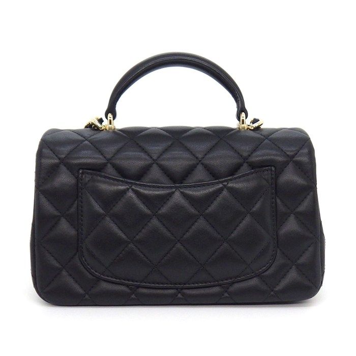 Chanel Shoulder Bag Quilted 20 Top Handle Mini Classic Black Lambskin Gold