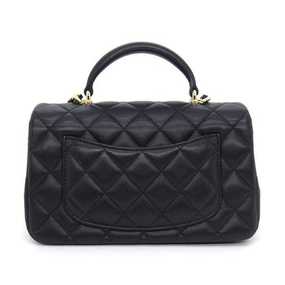 Chanel Shoulder Bag Quilted 20 Top Handle Mini Classic Black Lambskin Gold