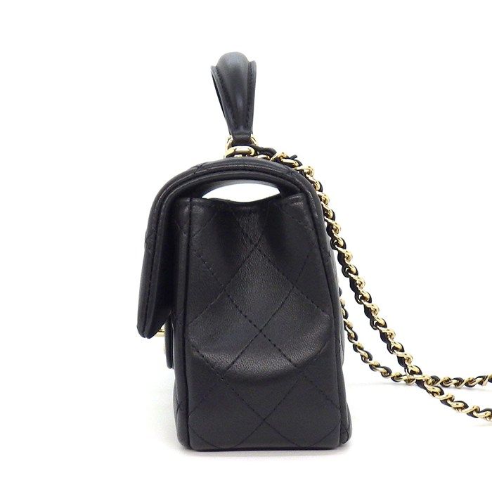 Chanel Shoulder Bag Quilted 20 Top Handle Mini Classic Black Lambskin Gold