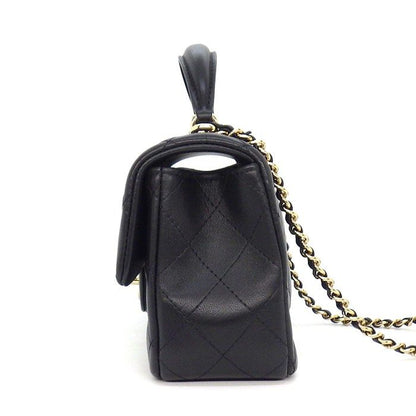 Chanel Shoulder Bag Quilted 20 Top Handle Mini Classic Black Lambskin Gold