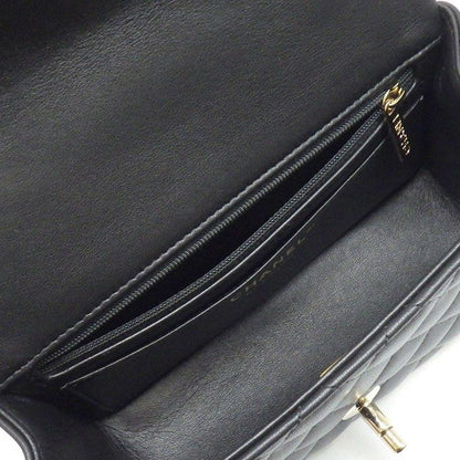 Chanel Shoulder Bag Quilted 20 Top Handle Mini Classic Black Lambskin Gold