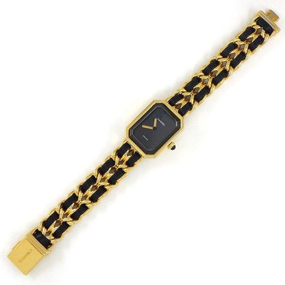 Chanel Watch Premier M Octagonal Black Dial Chain Bracelet Leather Quartz Analog