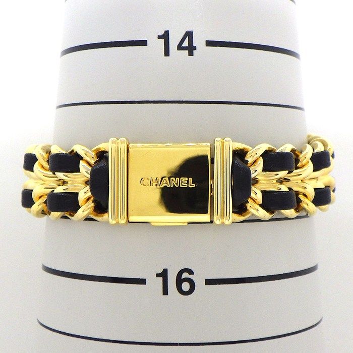 Chanel Watch Premier M Octagonal Black Dial Chain Bracelet Leather Quartz Analog
