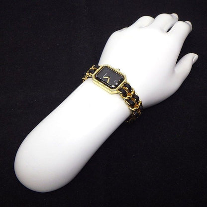 Chanel Watch Premier M Octagonal Black Dial Chain Bracelet Leather Quartz Analog