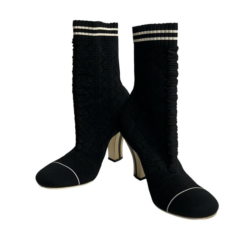 Fendi Short Boots 39 Black White Knit Sock