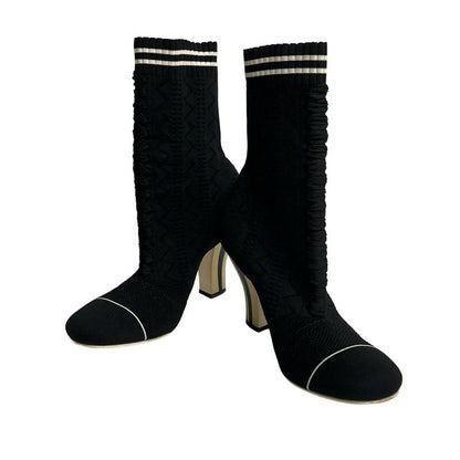 Fendi Short Boots 39 Black White Knit Sock