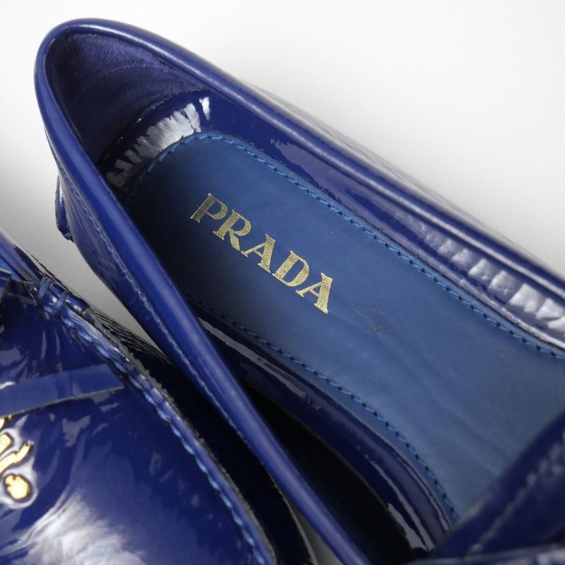 Prada Loafers 37.5 Enamel Ribbon Driving Shoes