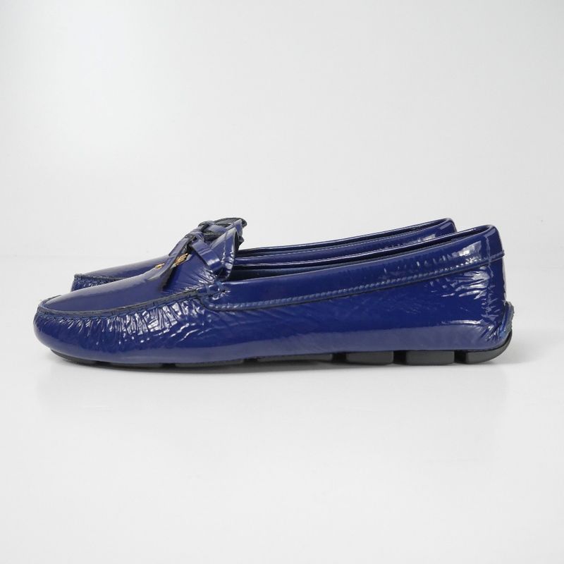 Prada Loafers 37.5 Enamel Ribbon Driving Shoes