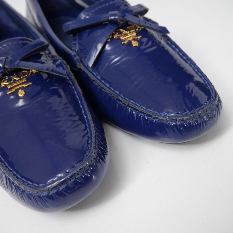 Prada Loafers 37.5 Enamel Ribbon Driving Shoes