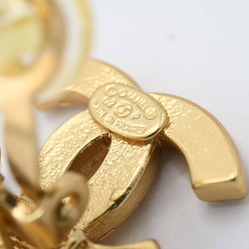 Chanel Earrings Heart Line Stone CC Logo 02 P Gold