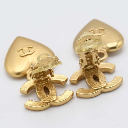 Chanel Earrings Heart Line Stone CC Logo 02 P Gold