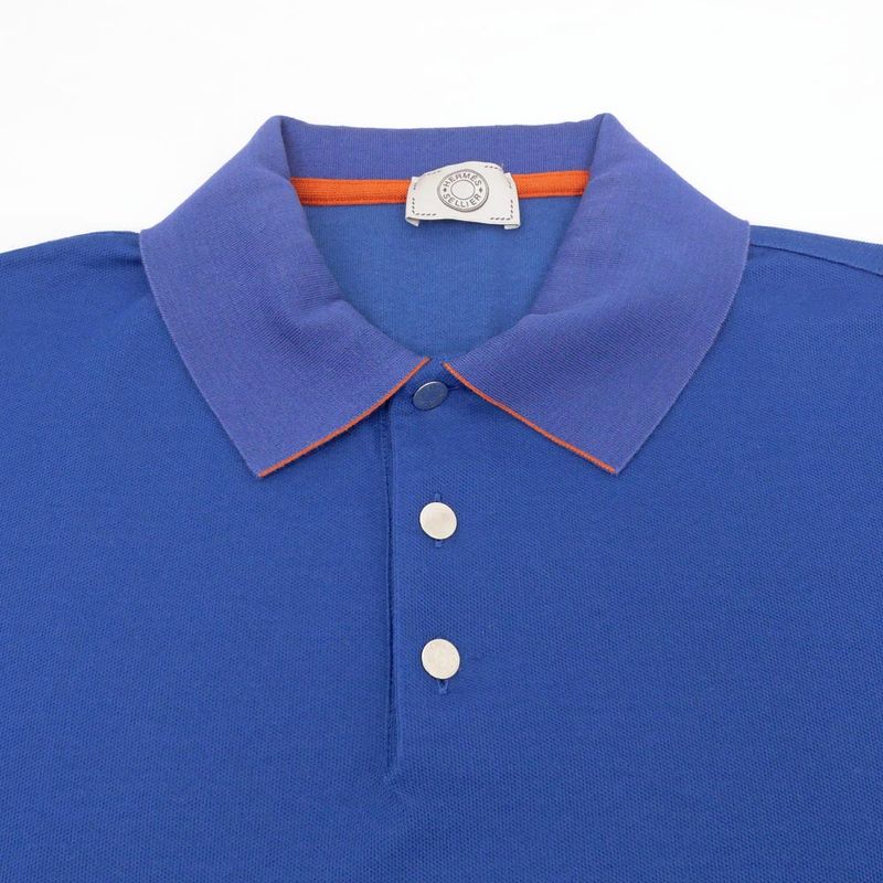 Hermes Series Button Polo Shirt Short Sleeve Blue L Cotton Polyester Cleaned