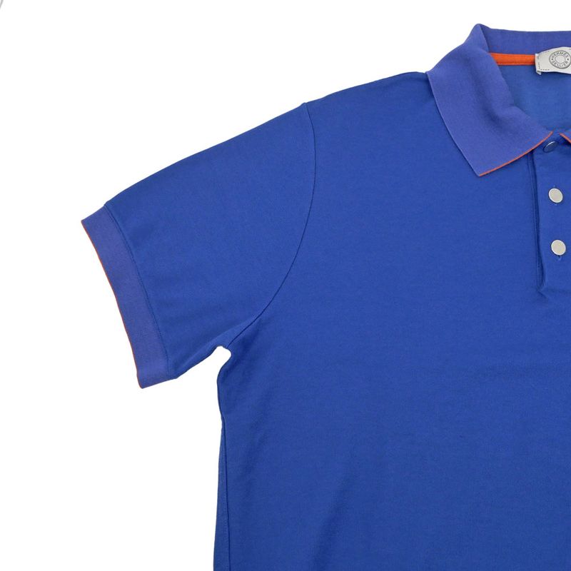 Hermes Series Button Polo Shirt Short Sleeve Blue L Cotton Polyester Cleaned