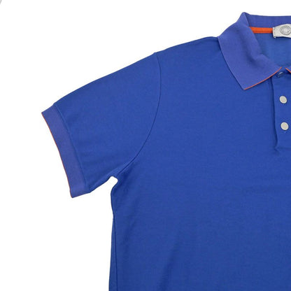Hermes Series Button Polo Shirt Short Sleeve Blue L Cotton Polyester Cleaned