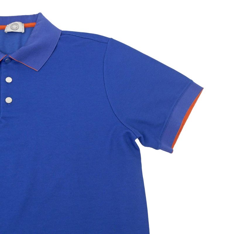 Hermes Series Button Polo Shirt Short Sleeve Blue L Cotton Polyester Cleaned