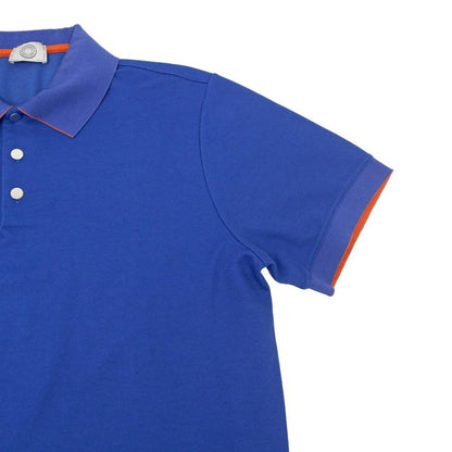 Hermes Series Button Polo Shirt Short Sleeve Blue L Cotton Polyester Cleaned