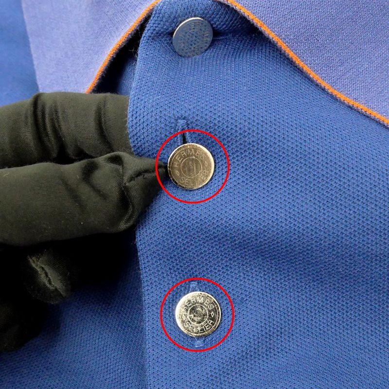 Hermes Series Button Polo Shirt Short Sleeve Blue L Cotton Polyester Cleaned