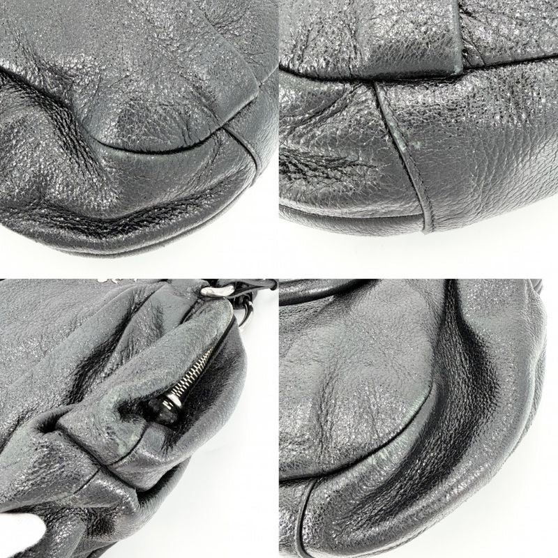 Prada Handbag Tote Shoulder Leather Black Silver