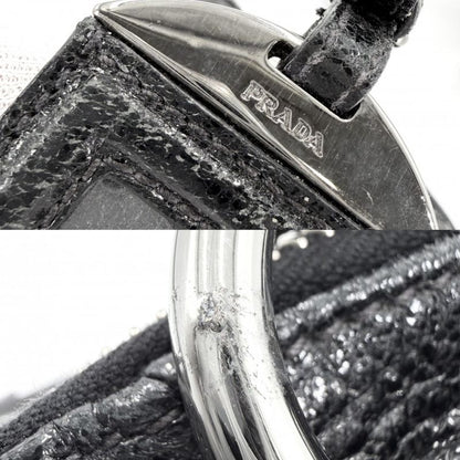 Prada Handbag Tote Shoulder Leather Black Silver