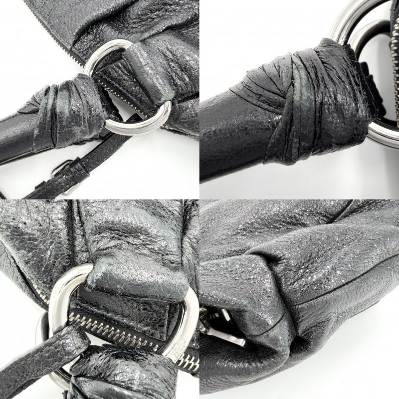 Prada Handbag Tote Shoulder Leather Black Silver