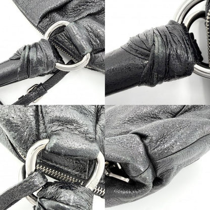Prada Handbag Tote Shoulder Leather Black Silver