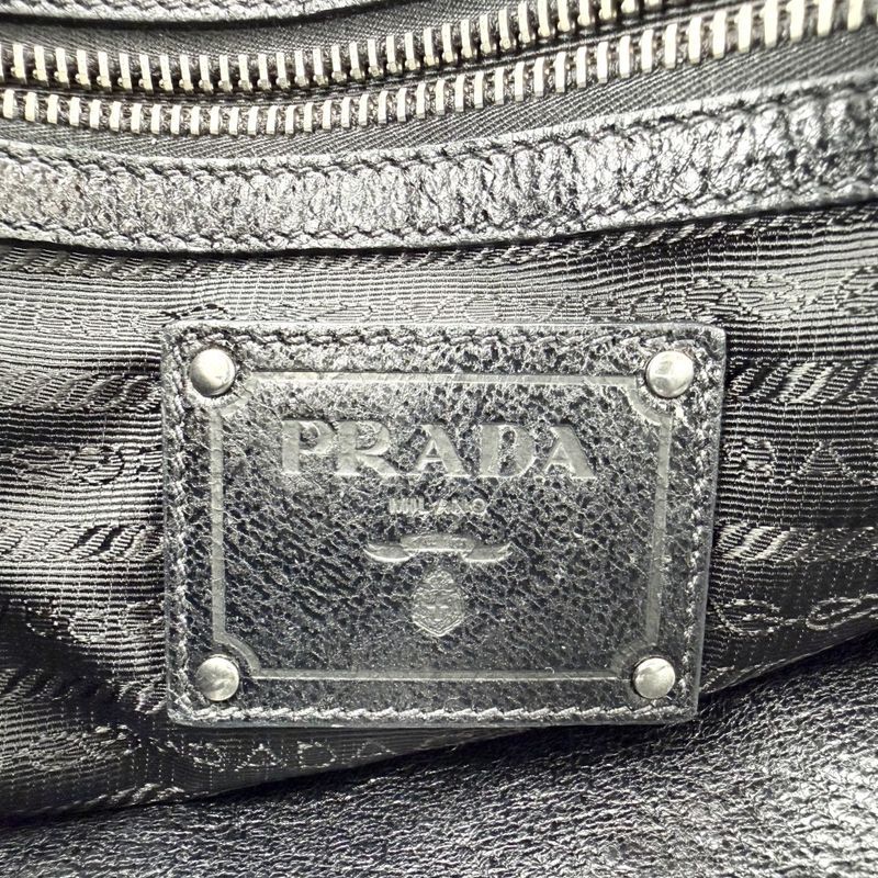 Prada Handbag Tote Shoulder Leather Black Silver