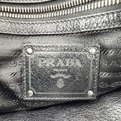 Prada Handbag Tote Shoulder Leather Black Silver