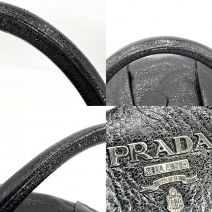 Prada Handbag Tote Shoulder Leather Black Silver