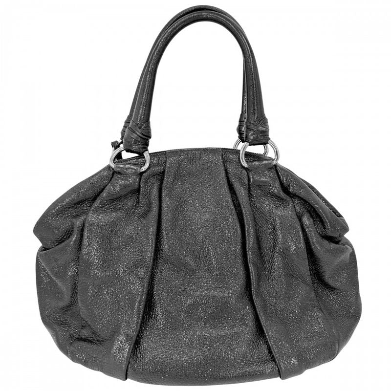 Prada Handbag Tote Shoulder Leather Black Silver