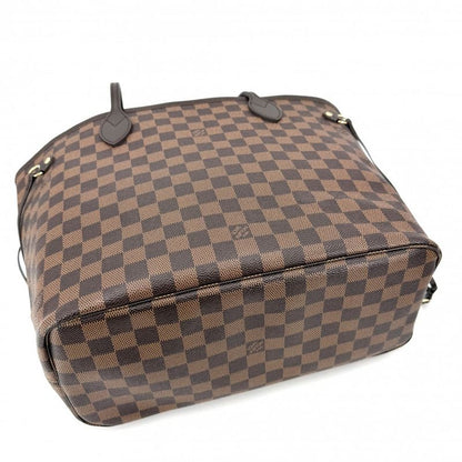 Louis Vuitton Tote Neverfull MM Handbag Shoulder Damier Canvas Brown Gold