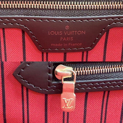 Louis Vuitton Tote Neverfull MM Handbag Shoulder Damier Canvas Brown Gold
