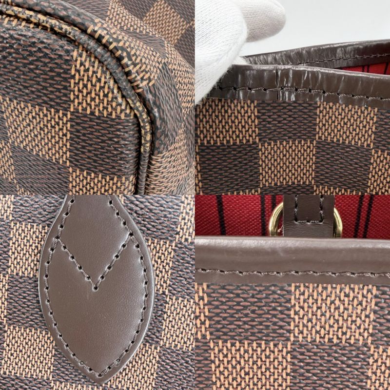 Louis Vuitton Tote Neverfull MM Handbag Shoulder Damier Canvas Brown Gold