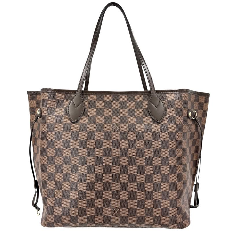 Louis Vuitton Tote Neverfull MM Handbag Shoulder Damier Canvas Brown Gold