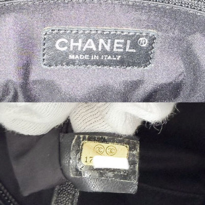 Chanel Handbag Paris Biarritz Tote PM CC Logo Canvas Leather Black Silver