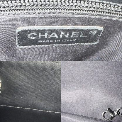 Chanel Handbag Paris Biarritz Tote PM CC Logo Canvas Leather Black Silver