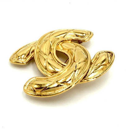 Chanel Brooch Quilted CC Logo Vintage Gold Plated