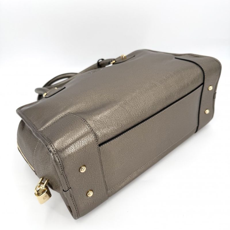 Loewe Anagram Amazona 36 Mini Boston Bag Shoulder Metallic Leather Gold