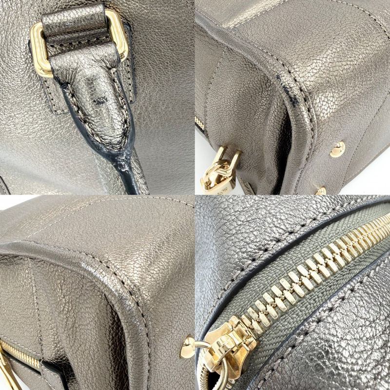 Loewe Anagram Amazona 36 Mini Boston Bag Shoulder Metallic Leather Gold