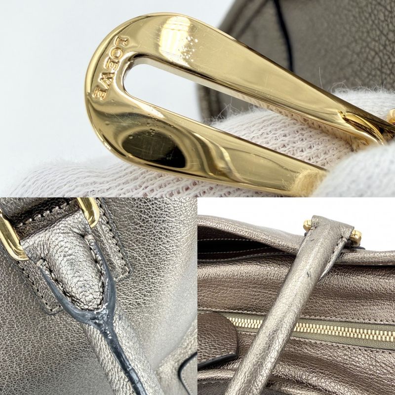 Loewe Anagram Amazona 36 Mini Boston Bag Shoulder Metallic Leather Gold